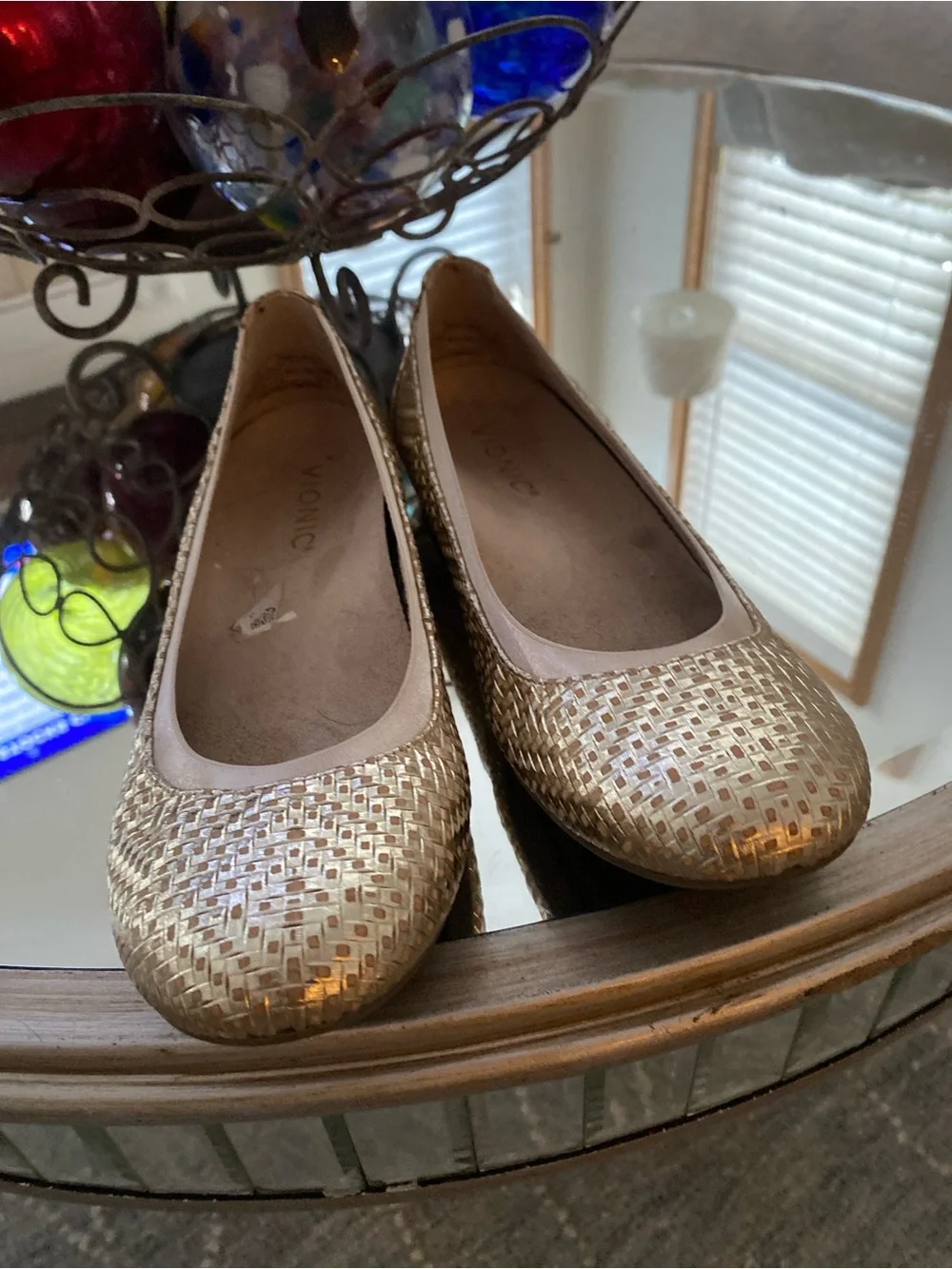 Vionic Metallic Gold Woven Ballet Flats - Women. 6.5